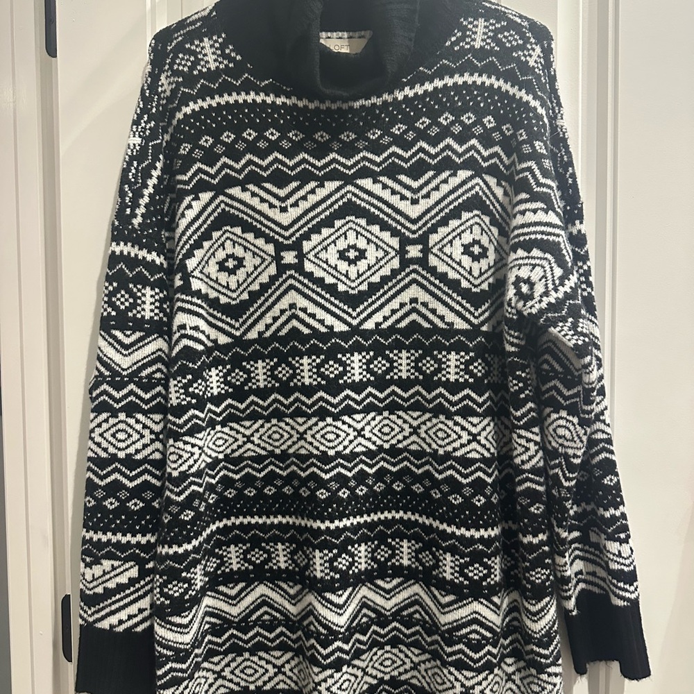 LOFT Black and White Geometric Turtleneck Sweater dress